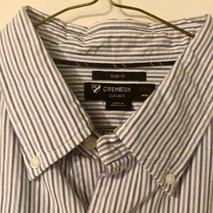 Daniel Cremieux Slim Fit Light Blue and White Striped Long-Sleeved Shirt (2XL)